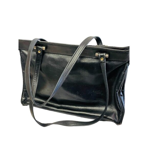 Vintage Shoulder Bag Black Leather Double Handle Strap 13" x 10" x 3 1/2" - Picture 8 of 16